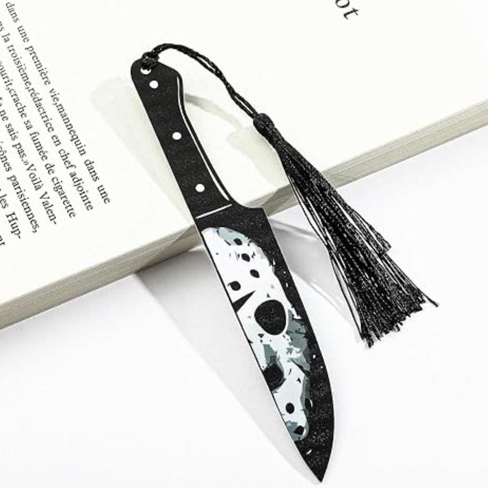 🤓 Jason Mask Knife Acrylic Horror Bookmark with Tassel